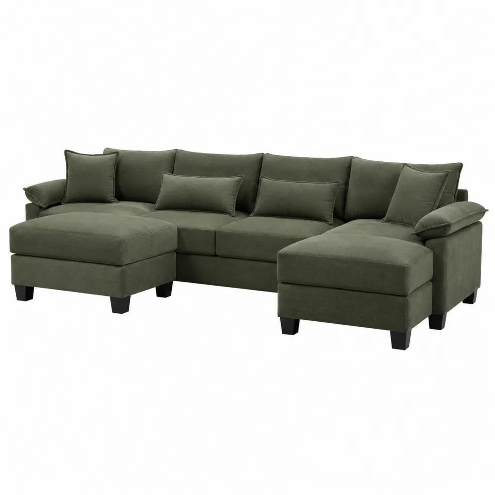 Sofa narożna modułowa tkanina lniana zielona