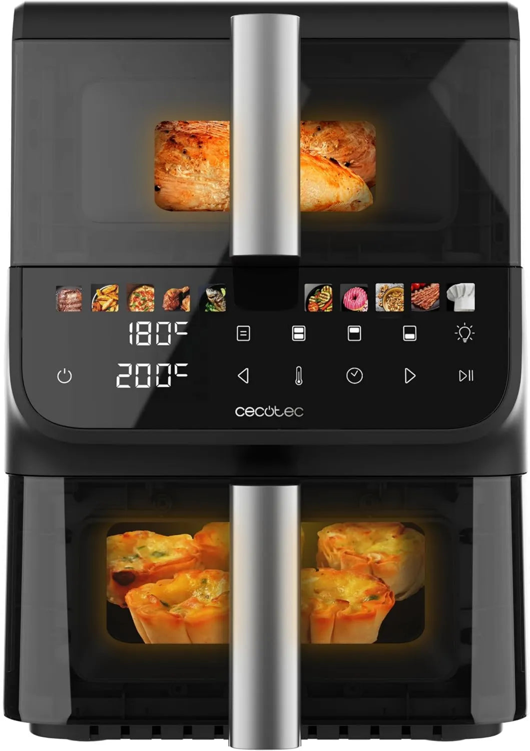Cecotec frytkownica beztłuszczowa, gorące powietrze frytkownica, 10 l, 2000 W, Cecofry DuoLevel 10000 DuoSize Okno, 3.5 i 6.5 l kubki