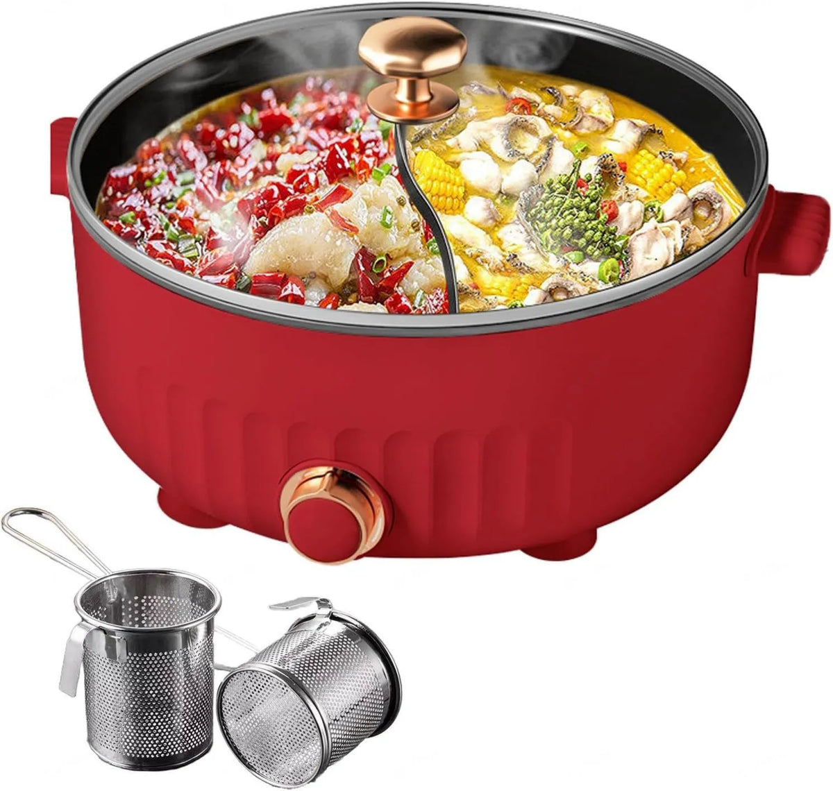 ARTSIM, Fondue, red, IP65, Three Speed Fire China Fondue elektryczny Odpowiedni na urodziny FêTes wyposażone w 2 Non-Sleeve Nets