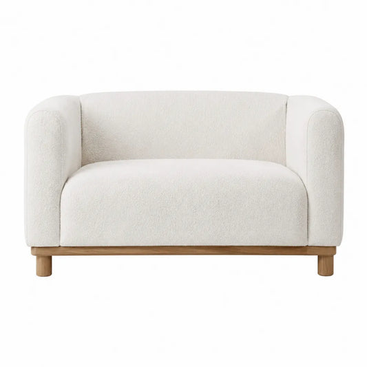 Sofa dwuosobowa z tkaniny bouclé, biały, drewniana rama