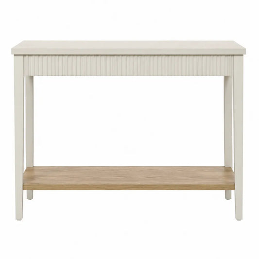 Konsola z półką z forniru dębowego biało-dąb 120x35x80 cm