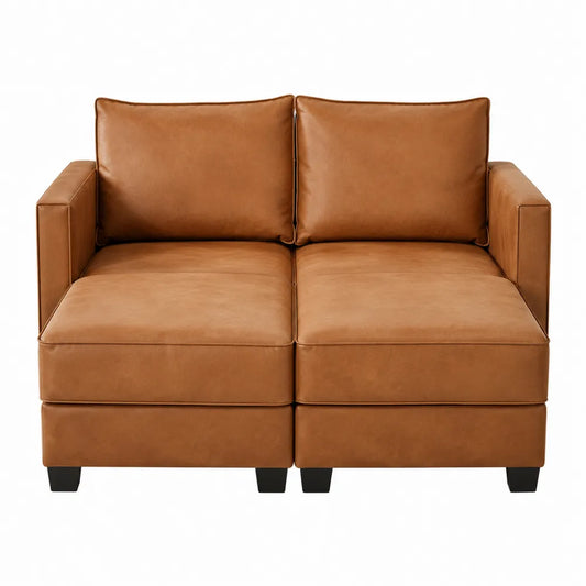 Sofa modułowa 2-osobowa z ekoskóry, brązowa