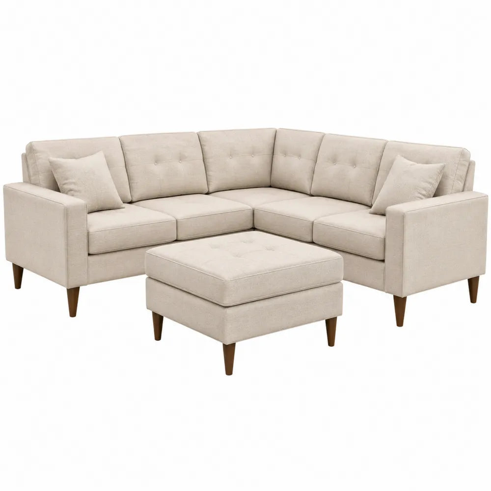 Narożna sofa modułowa z tkaniny, kształt L, beżowy