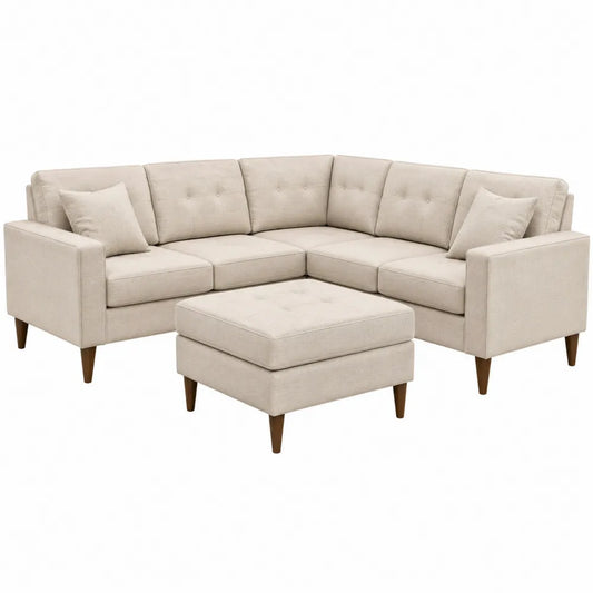 Narożna sofa modułowa z tkaniny, kształt L, beżowy