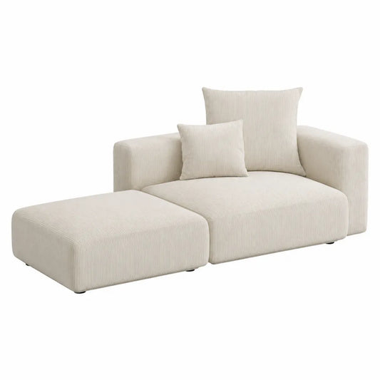 Sofa modułowa z podnóżkiem kremowy sztruks