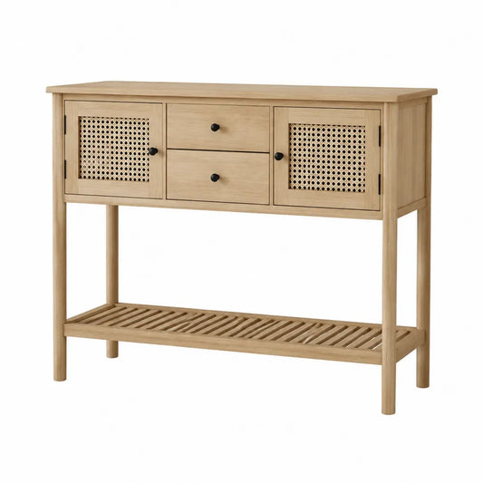 Konsola z drewna dębowego i plecionej trzciny 120 cm