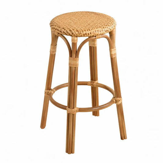 Stołek barowy rattanowy okrągły siedzisko 75 cm jasnobrązowy