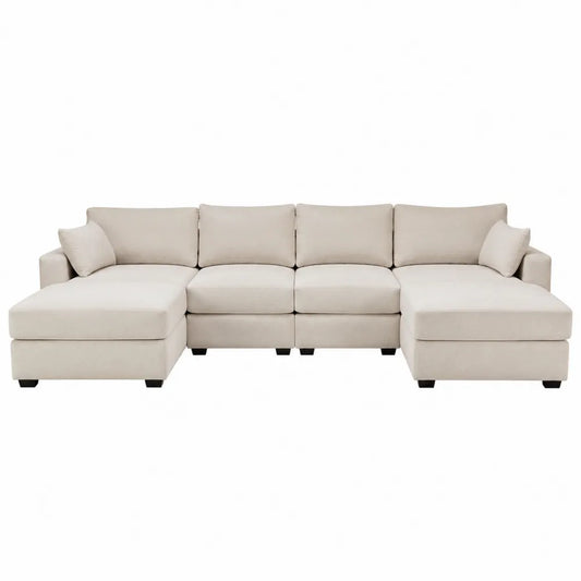 Sofa modułowa narożna z tkaniny poliestrowej beżowej