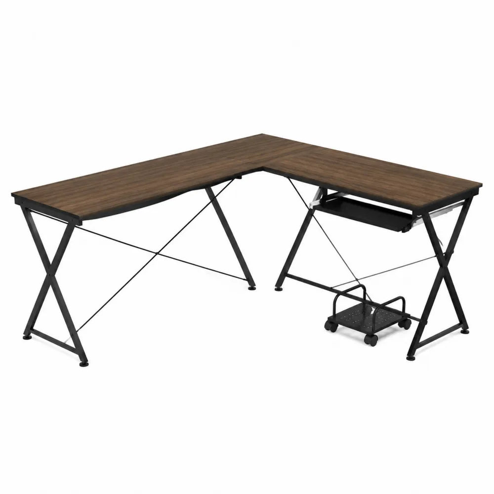 Biurko narożne L-kształtne z MDF i metalu, brązowe 150x90x75 cm