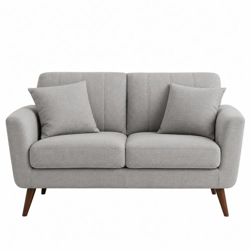 Dwuosobowa sofa tapicerowana lnianą tkaniną, szara