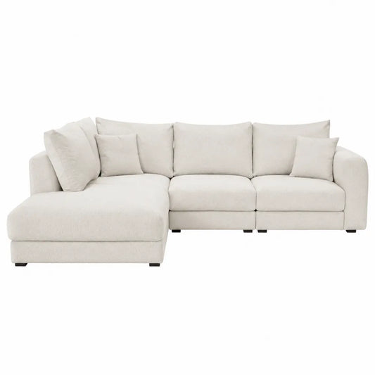 Sofa narożna modułowa z lewym szezlongiem tkanina poliestrowa beżowa 250 cm