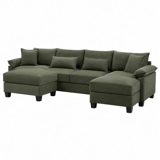 Sofa narożna modułowa tkanina lniana zielona
