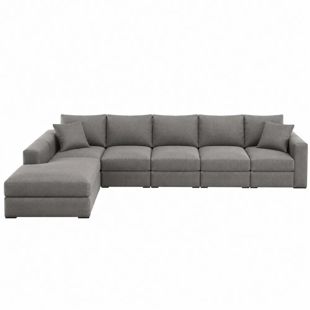 Szara modułowa sofa narożna z tkaniny poliestrowej 300x150x85 cm