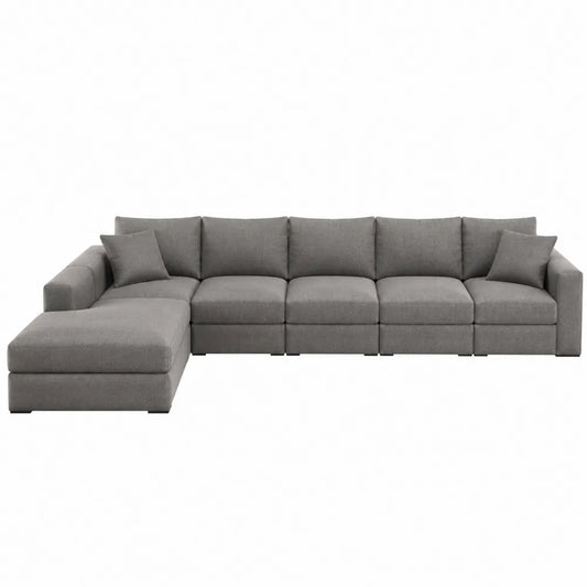 Szara modułowa sofa narożna z tkaniny poliestrowej 300x150x85 cm