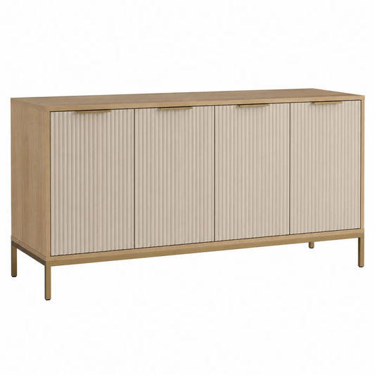 Komoda z Drzwiami Pionowymi MDF 150x40x85 cm Dąb Naturalny i Beżowy