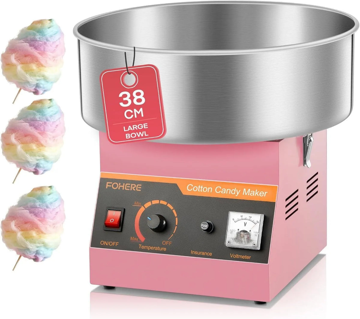 FOHERE, Maszyna do barbecue, brodaty z tatusiem, 38 cm, 1000 W, stal nierdzewna, do wyrobu cukierków