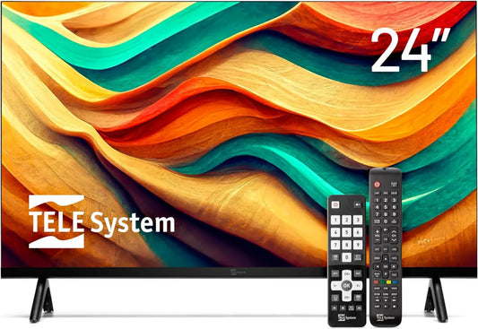 TELE System, Smart TV, 24 cali, TV, TELE TS24LS15, USB, DVB- T2, 2 Zdalne sterowanie, CAM tivùsat, odtwarzacz USB, tryb hotelu, Hotele i B & B DVB-T2