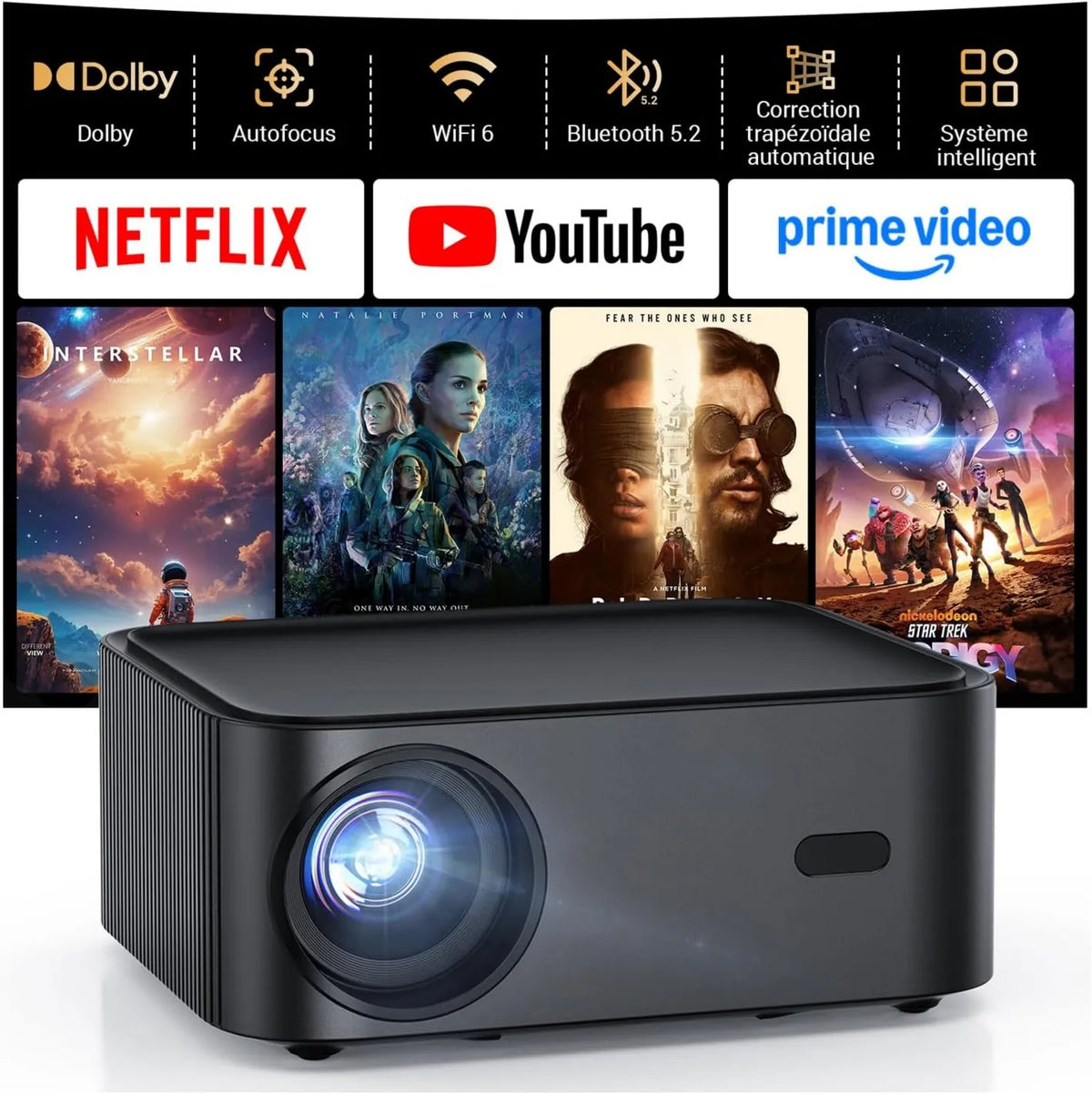 HAPPRUN projektor, Smart TV H11 Stick, USB / PS5, TV, 4K UHD, HDMI, do użytku na zewnątrz, 4K kompatybilny z Netflix- App, Mini Retroprojector USB/PS5