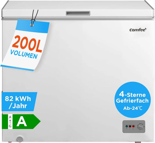 Comfee zamrażarka, 200 l, 41 dB, RCC201 WH6, 2 strefy temperaturowe, 85 cm wysokości, 82 kWh, kompresor inwertera, niska objętość, nadaje się do