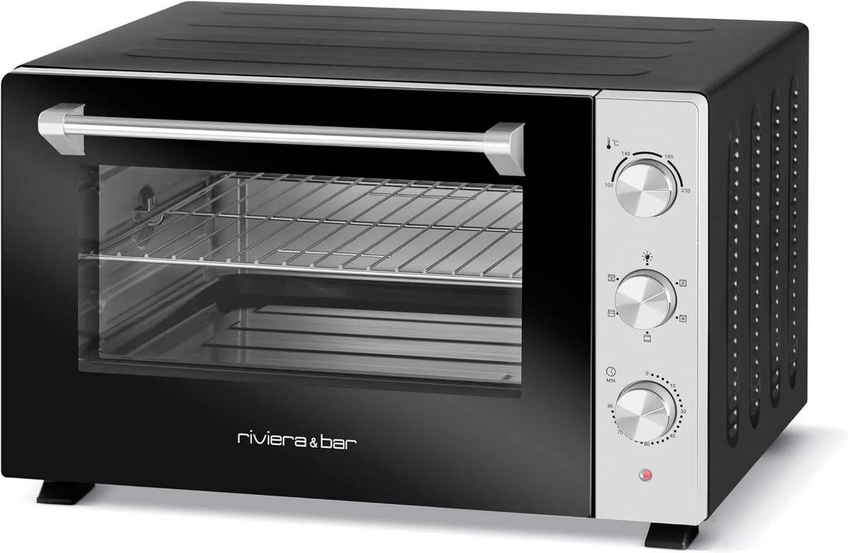 Riviera & Bar mini piekarnik, Piec elektryczny, 30 l, 1500 W, licznik, stal nierdzewna, czarny, licznik 90 min, 5 trybów gotowania, riwiera i bar Możliwość ocieplenia