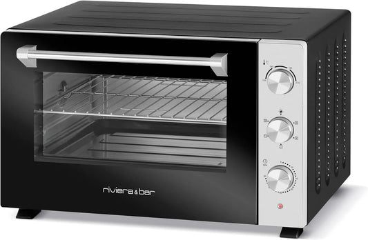 Riviera & Bar mini piekarnik, Piec elektryczny, 30 l, 1500 W, licznik, stal nierdzewna, czarny, licznik 90 min, 5 trybów gotowania, riwiera i bar Możliwość ocieplenia