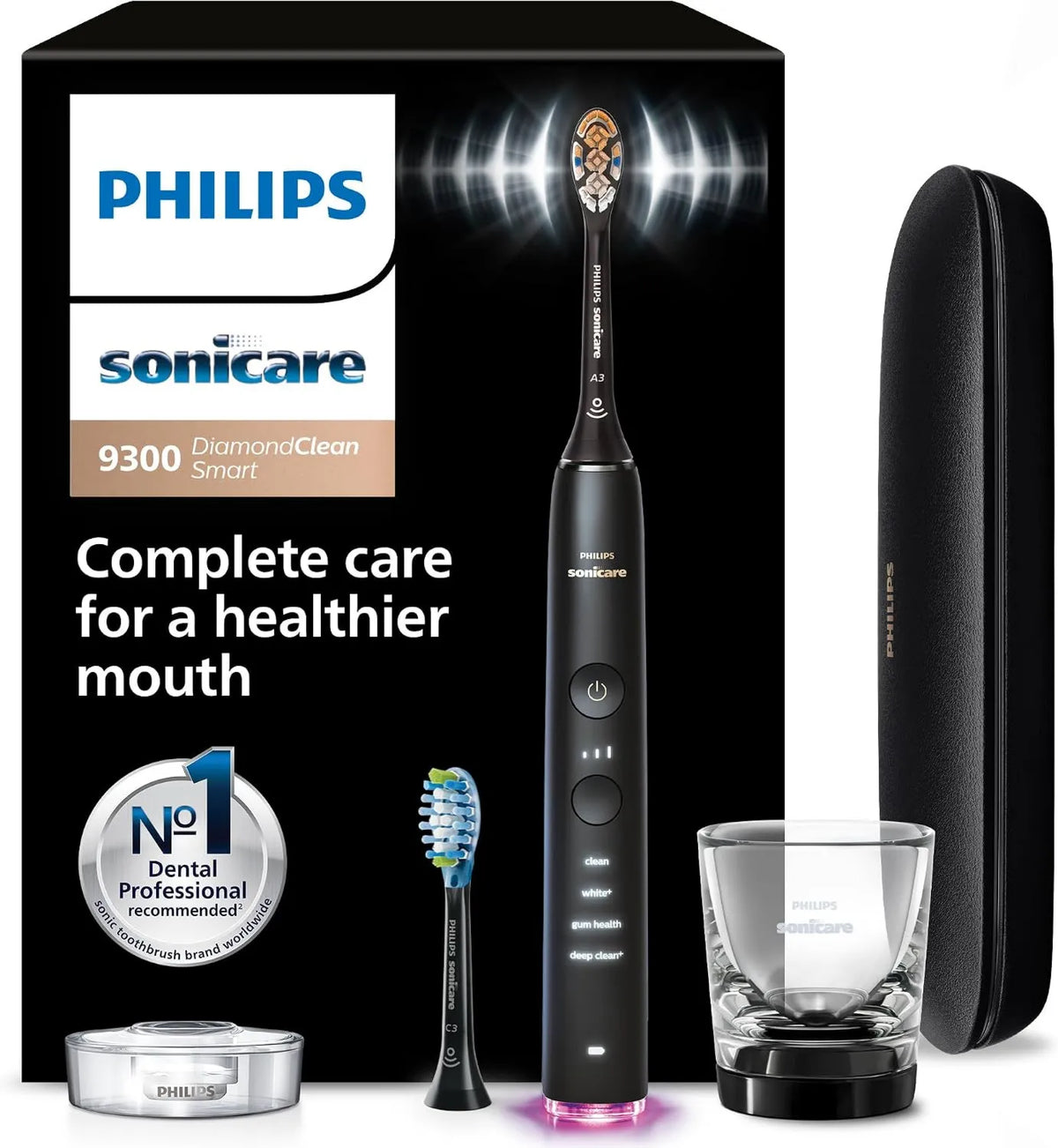 Philips Sonicare, Philips HX9903 / 15 szczotka, szczoteczka do zębów wielokrotnego napełniania, płyta IPS, czarny, do pełnej pielęgnacji jamy ustnej Series 9300 czarny HX9903/15