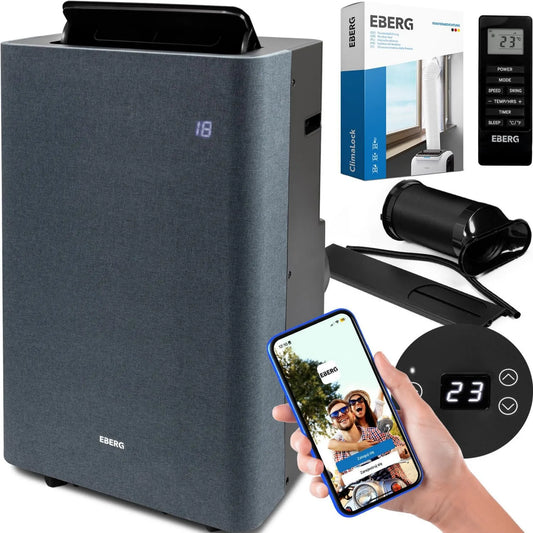Klimatyzator, 3,5 kW, 3,5kW, 12000 BTU, sterowanie WiFi, EBERG TEXO Klimatyzator przenośny 3,5 kW, sterwanie WiFi, kolor czarno-szary