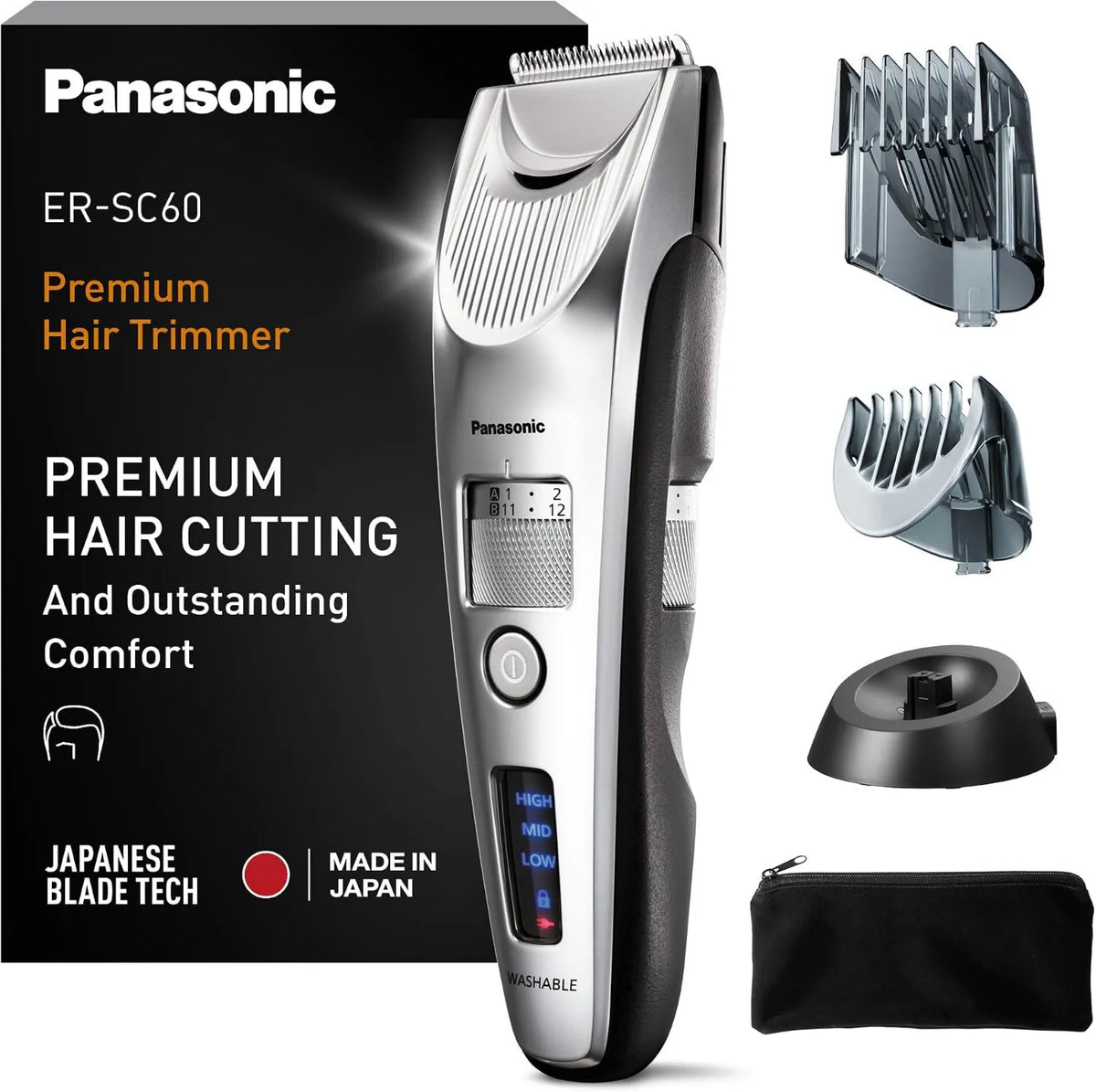 Panasonic, ER- SC60- S803 Akcesoria do urządzeń przenośnych, IP65, srebrnych, bezprzewodowych i wodoodpornych przenośnych, 20 regulowanych długości, Superior Blades ER-SC60-S803