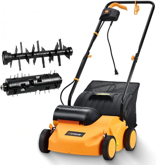 Wertykulator, 1300 W, 320 mm, Hoteche Elektryczny wertykulator 1300 W, szerokość robocza 2500 obr./min, pojemnik na trawę 35 l, pomarańczowo-czarny