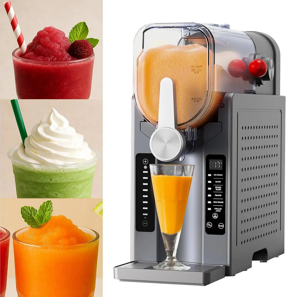 Kostkarka do lodu, 1,6 l, 1,6 l maszyna do granity, profesjonalna maszyna do mrożonych napojów, 6 wstępnie ustawionych programów, mrożone margarity