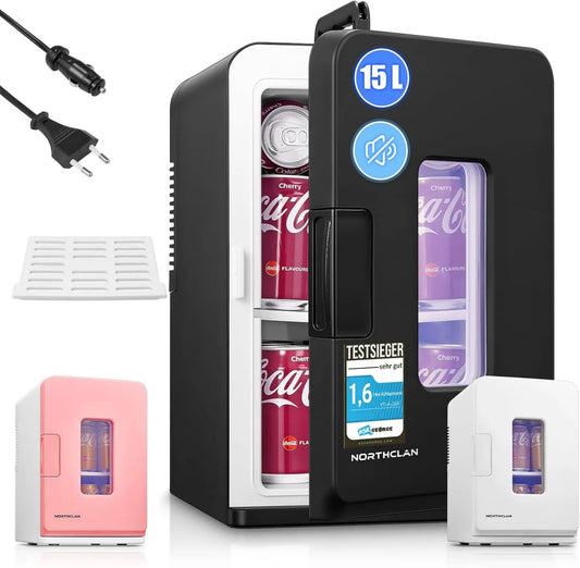 NORTHCLAN minilodówka, Elektryczna chłodnica 15 l / 21 12 V / 220 V, 15 l, 12 V, cichy, samochód, przenośna mini lodówka, Mini Room lodówka Cans, Lodówka 15 l/21 12 V/220 V