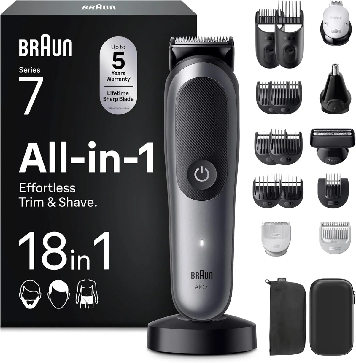 Braun, Series 7 AIO7585 Men 's elektryczny Kosiarka, Szary, All- In- One 18- in-1 18-en-1