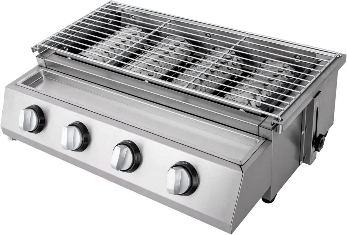 Grill gazowy, 20 cm, 58 x 40 x 20 cm, stal nierdzewna, funkcja grilla, Grill gazowy z 4 palnikami, grill stołowy do Picnic 58 x 40 x 20 cm