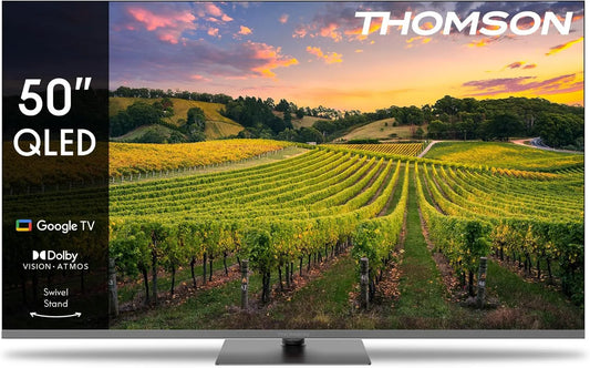 THOMSON telewizor, Google 50QG5C14 Smart TV, 50 cali, TV, QLED, HDR, dźwięk Dolby, HDMI, WiFi, Bluetooth, HDR10, Triple- Tuner, Dolby Audio, 126 cm, CI +, Kabel