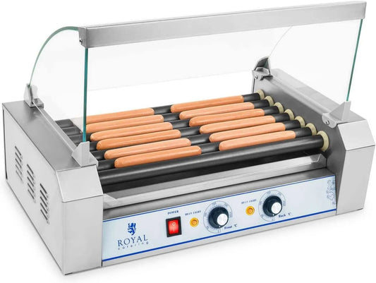 Royal Catering Hot Dog Grill, 1400 W, 230 V, stal nierdzewna, praca automatyczna, funkcja grilla, powlekany teflonem, 2 strefy grzewcze