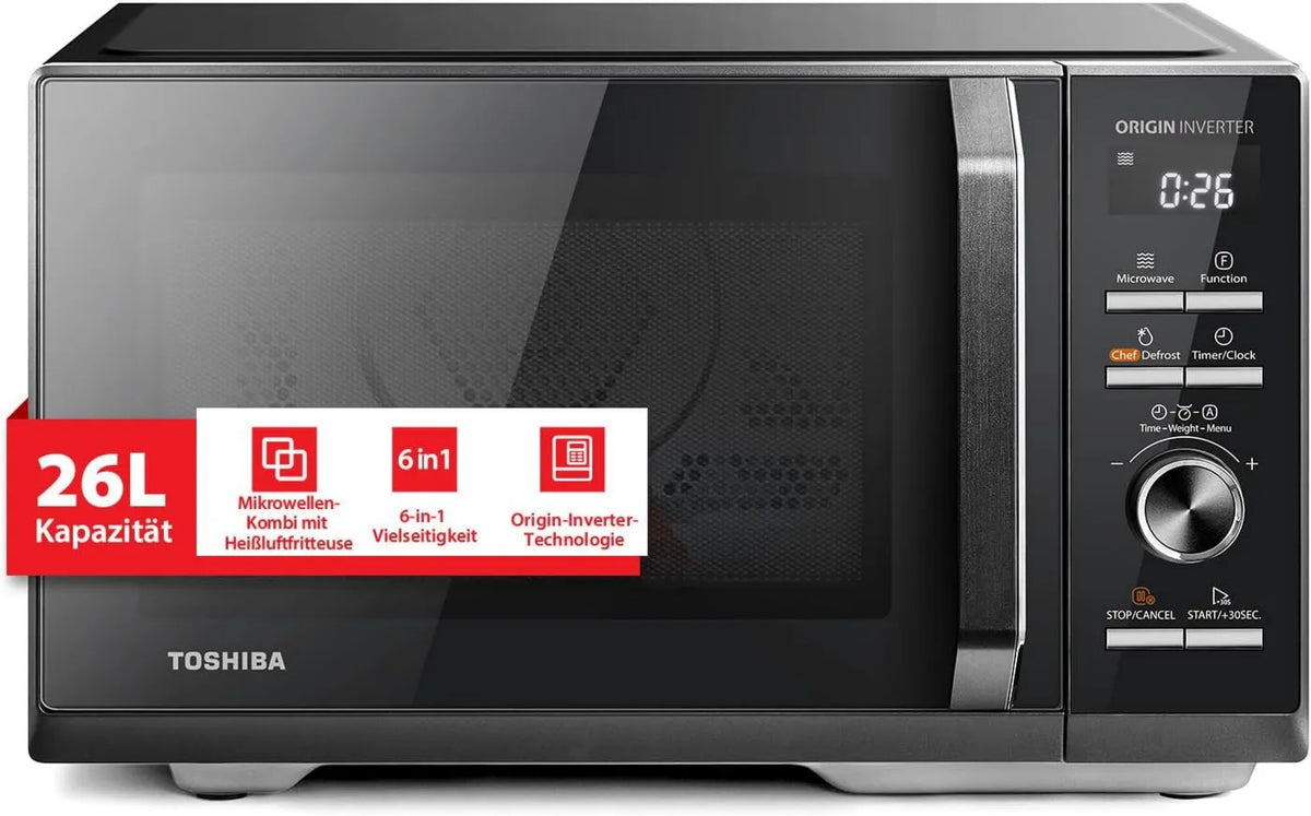 Toshiba MW3-AC26SFI kuchenka mikrofalowa, 900 W, 1000 W, 10 poziomów, praca automatyczna, funkcja grilla, szef kuchni, gotowanie na parze