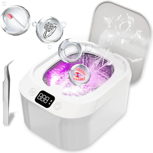 YINPAD, Ultrasoniczny zbiornik do czyszczenia, Czyściciel, uchwyt, szczotka, przenośny, 220 ml, tłumik, biały, do biżuterii