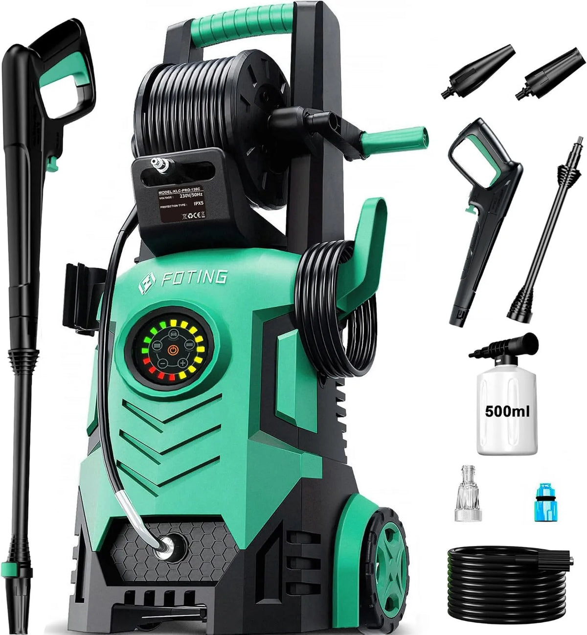 FOTING, Canon 2026Nowość 6- in-1 Wysokie ciśnienie czyszczące, 90 cm, dotyk, 280- 500 l / h natężenie przepływu, Uzyskiwanie do 60 m² / h 2026New 6-in-1