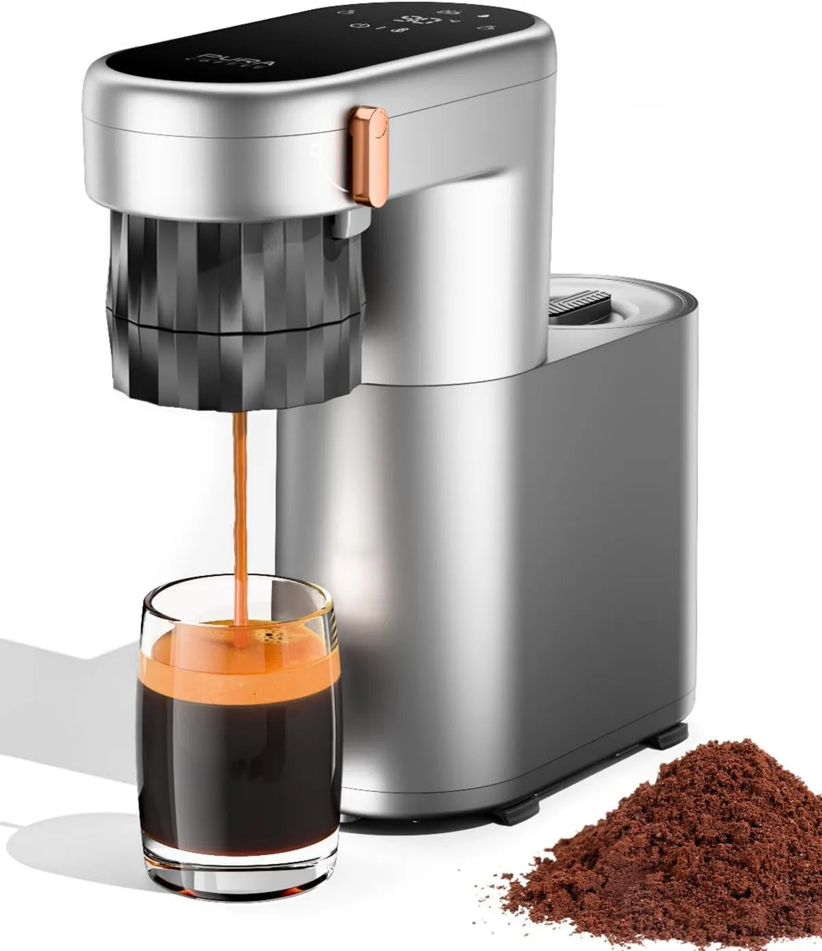 pura coffee, Przenośna, elektryczna ekspres do kawy, 180 ml, duży cysterna, kemping, funkcja grzewcza, do kawy mielonej