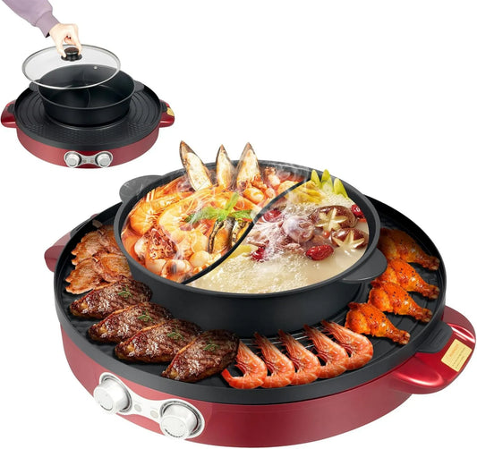 DHQCQL, Piec do grillowania, 52 x 18, 5 cm, 2200 W, powłoka non- stick, czerwony